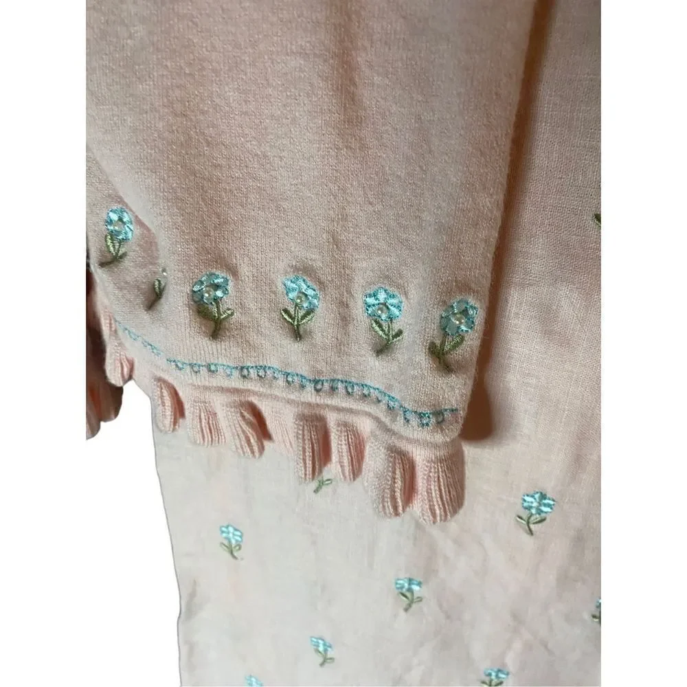 KC Parker girls linen blend pink floral embroidered dress and cardigan size 10